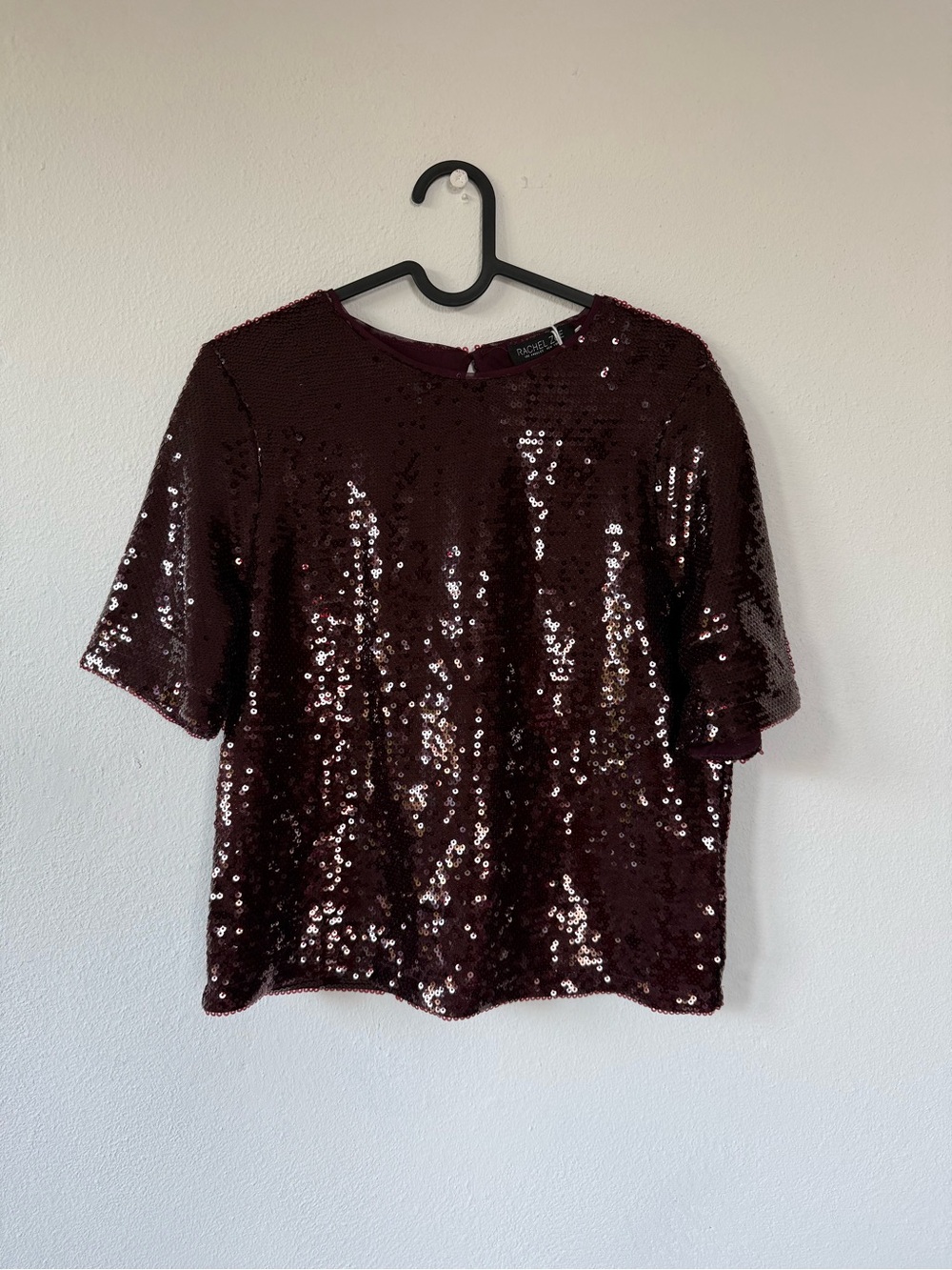 Rachel Zoe Deep Wine Sequin Short Sleeve Tee